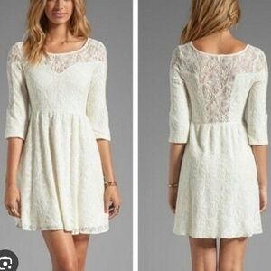 Free People Gypsy Mountain Ivory Lace 3/4 Sleeves Mini Dress Size L